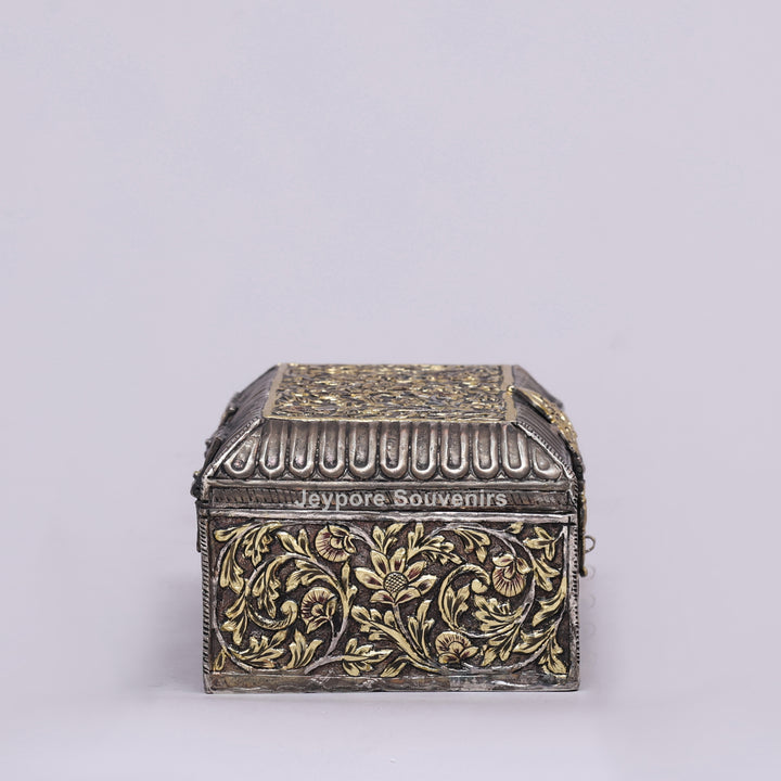 Handcrafted Floral Engraved Copper Jewelry Box