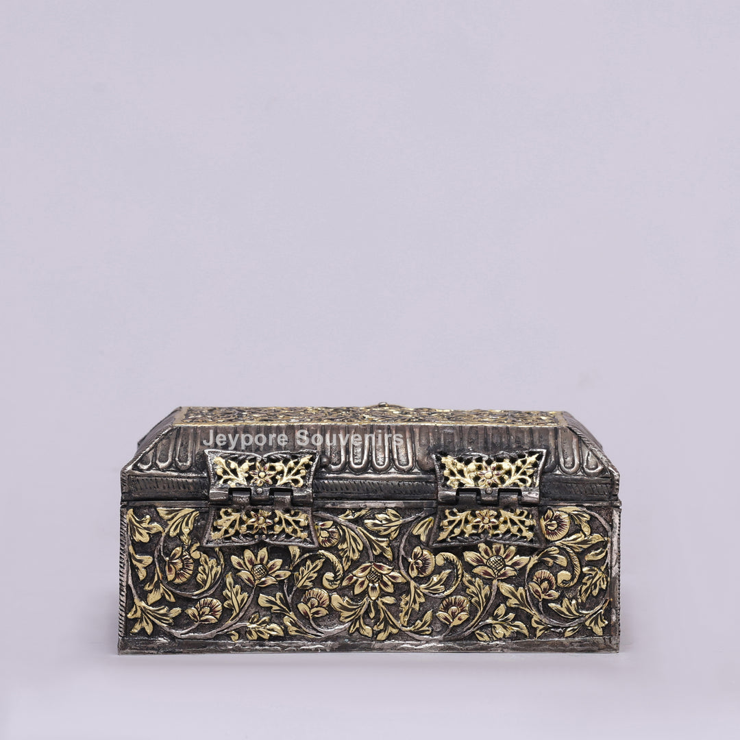 Handcrafted Floral Engraved Copper Jewelry Box