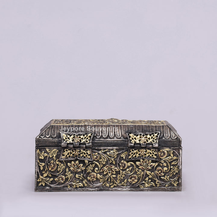 Handcrafted Floral Engraved Copper Jewelry Box