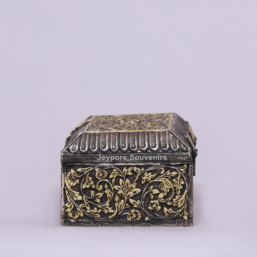 Handcrafted Floral Engraved Copper Jewelry Box