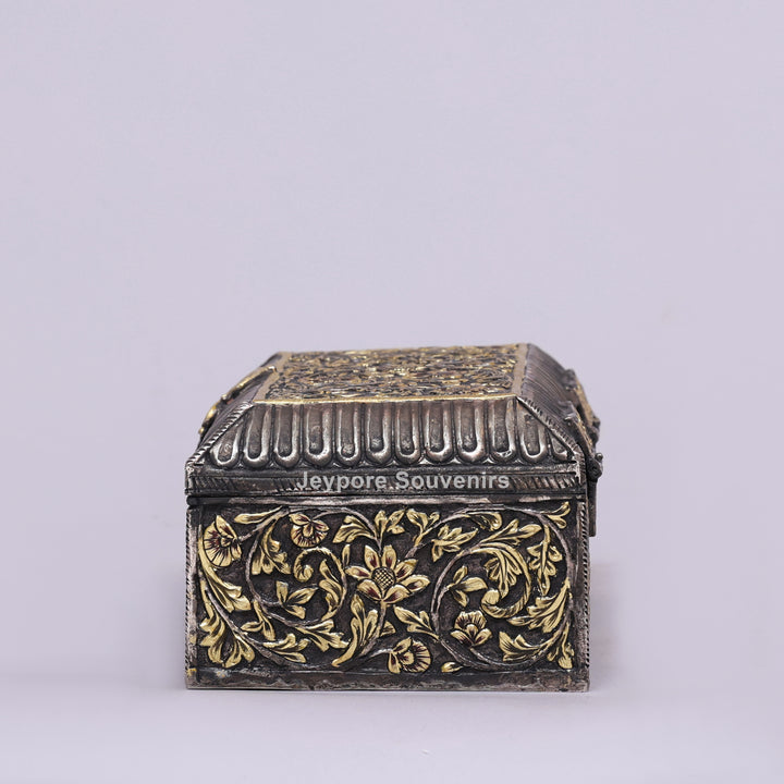 Handcrafted Floral Engraved Copper Jewelry Box