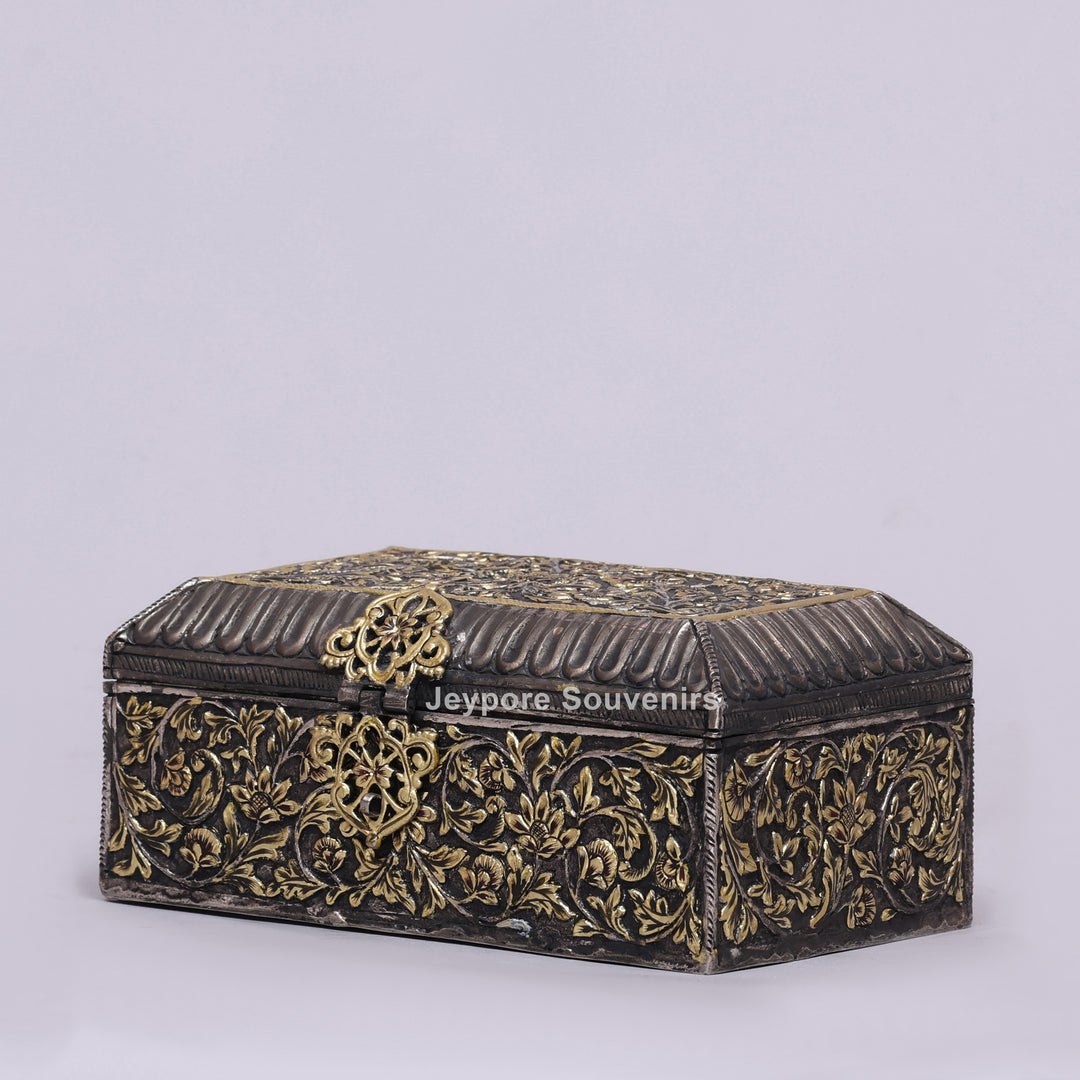 Handcrafted Floral Engraved Copper Jewelry Box
