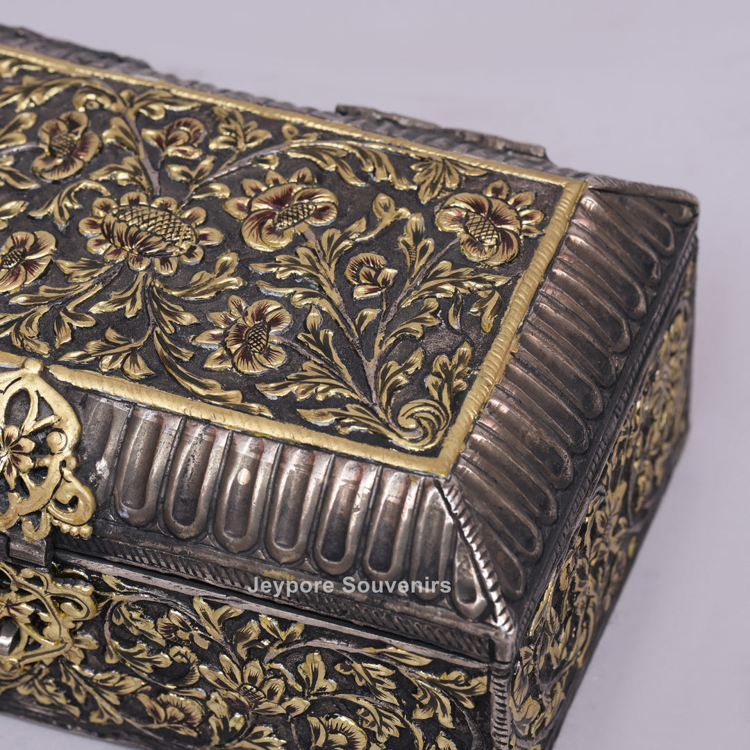 Handcrafted Floral Engraved Copper Jewelry Box