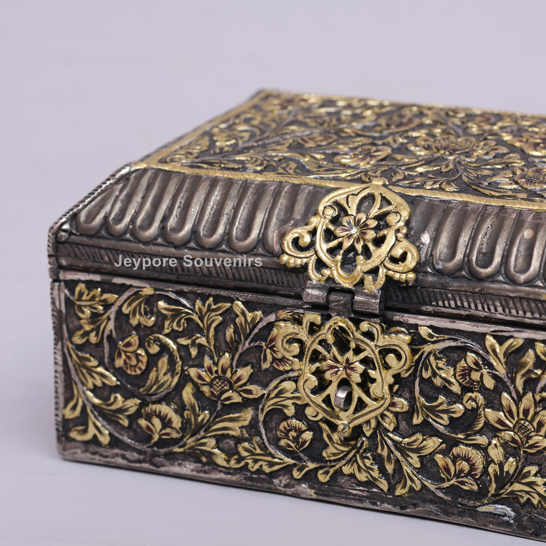 Handcrafted Floral Engraved Copper Jewelry Box