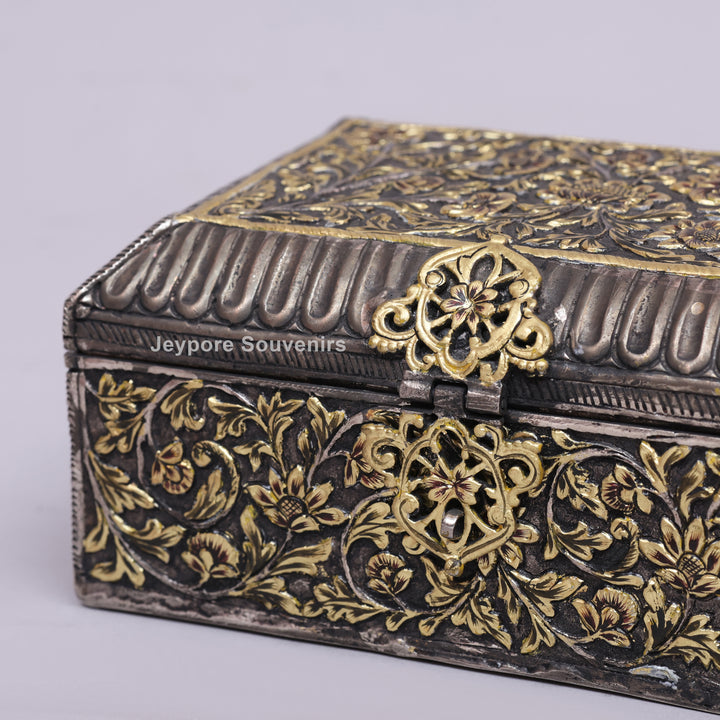 Handcrafted Floral Engraved Copper Jewelry Box