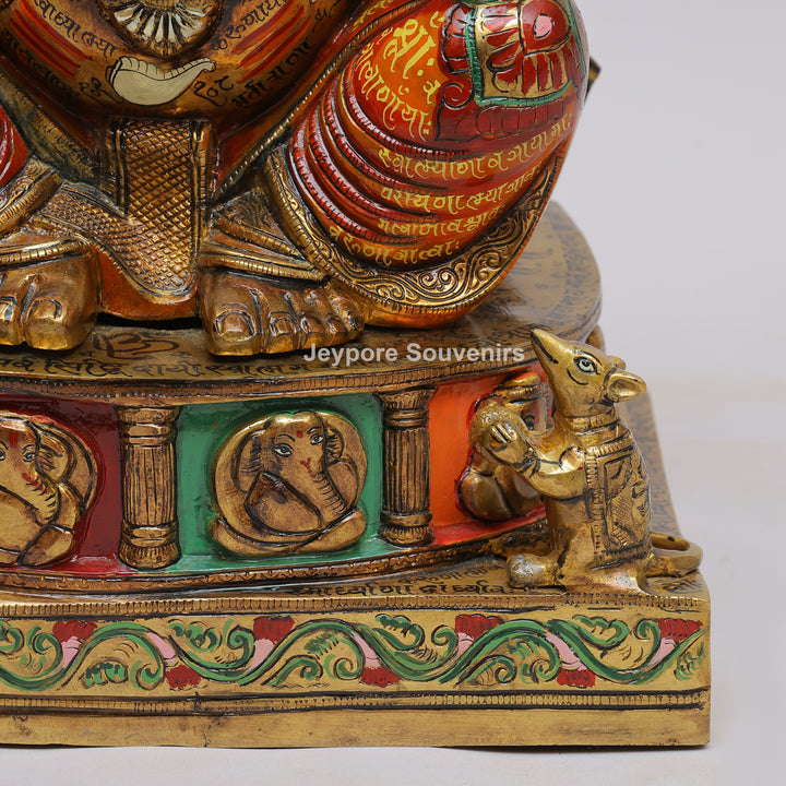 Handcrafted Brass Lord Ganesha Statue with Multicolored Enamel Detailing