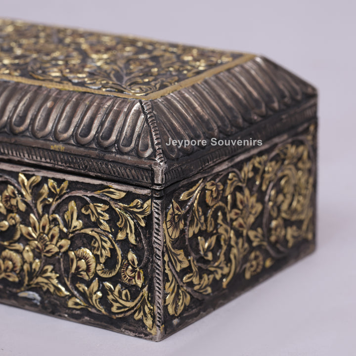 Handcrafted Floral Engraved Copper Jewelry Box