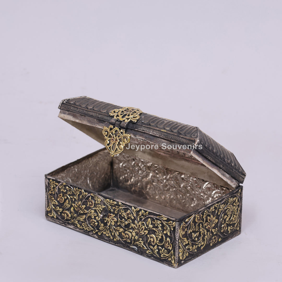 Handcrafted Floral Engraved Copper Jewelry Box