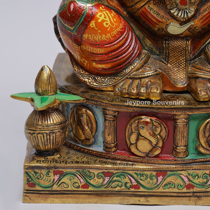Handcrafted Brass Lord Ganesha Statue with Multicolored Enamel Detailing