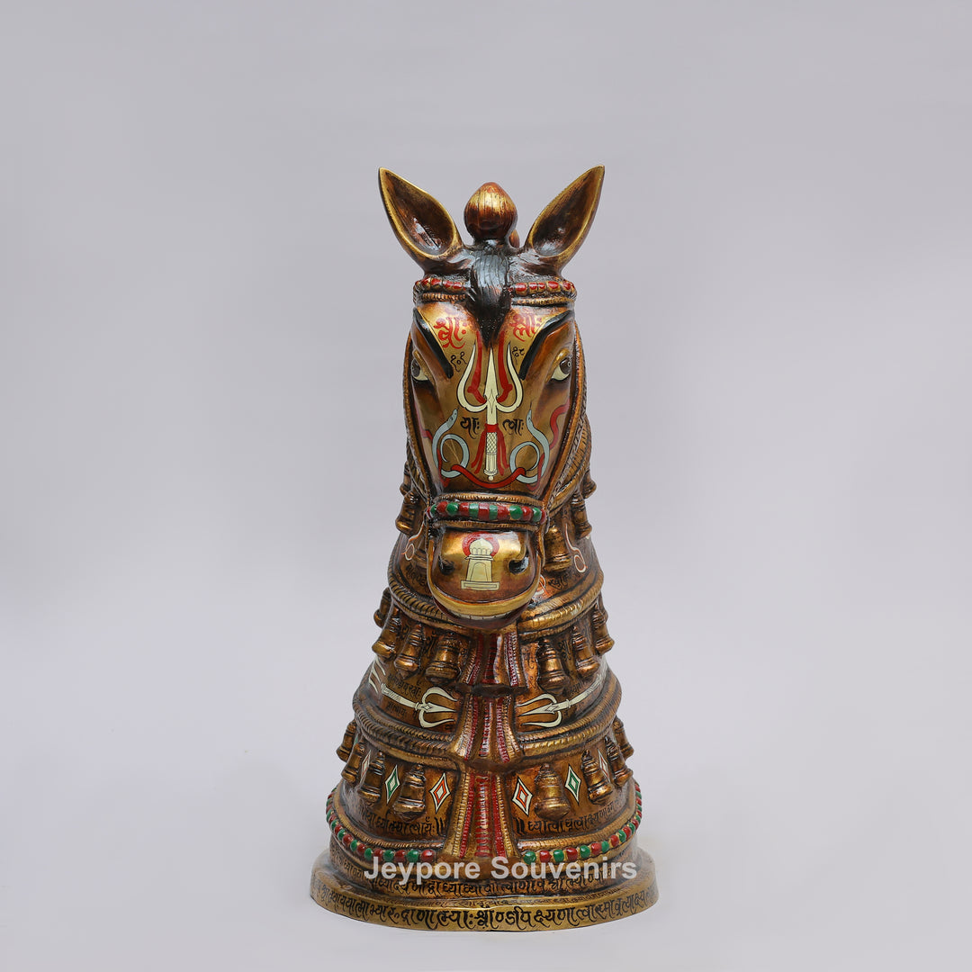 Royal Horse Head Brass Sculpture with Intricate Inlay &amp; Enamel Work
