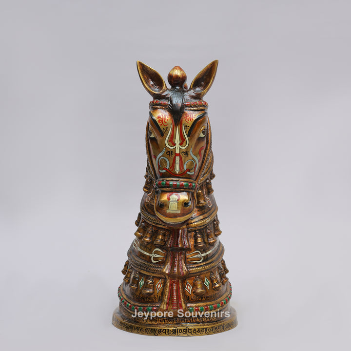 Royal Horse Head Brass Sculpture with Intricate Inlay &amp; Enamel Work