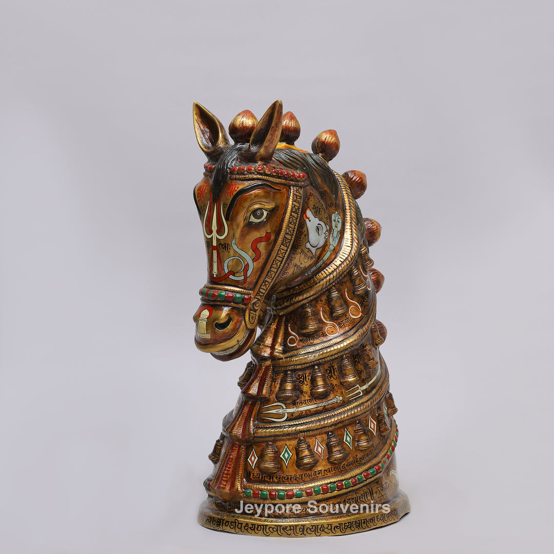 Royal Horse Head Brass Sculpture with Intricate Inlay &amp; Enamel Work