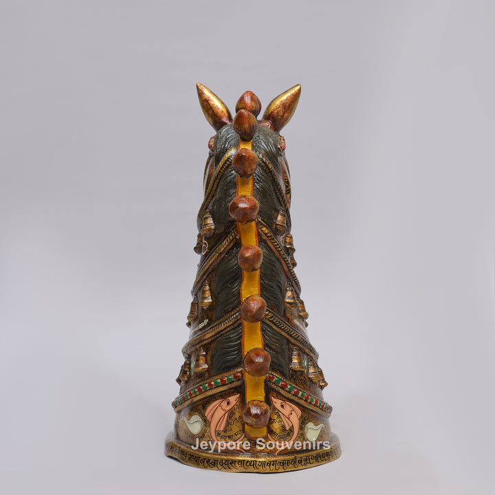 Royal Horse Head Brass Sculpture with Intricate Inlay &amp; Enamel Work
