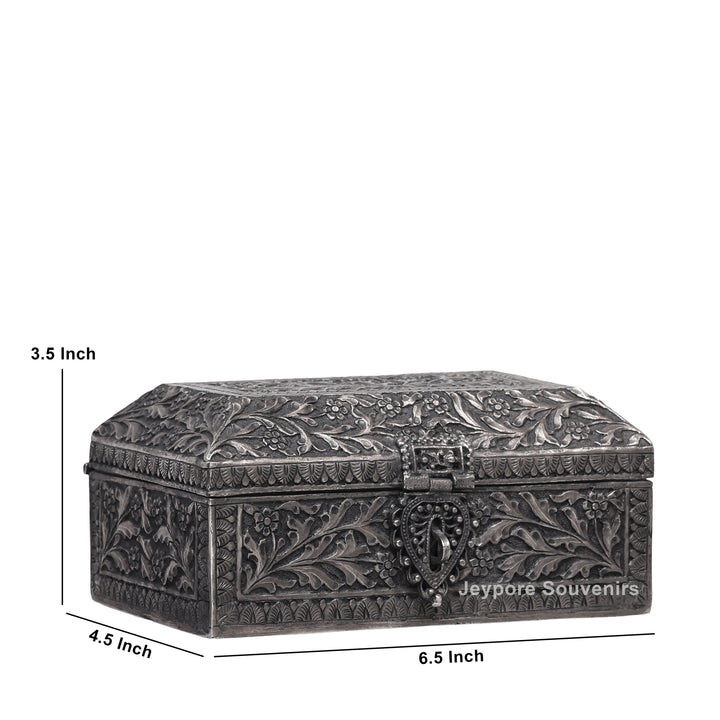Handcrafted Floral Engraved Antique Silver Finish Jewelry Box