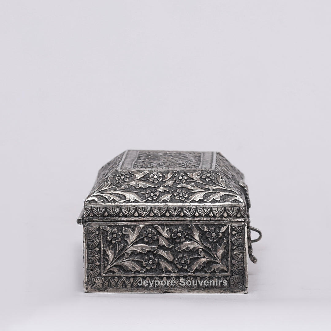 Handcrafted Floral Engraved Antique Silver Finish Jewelry Box
