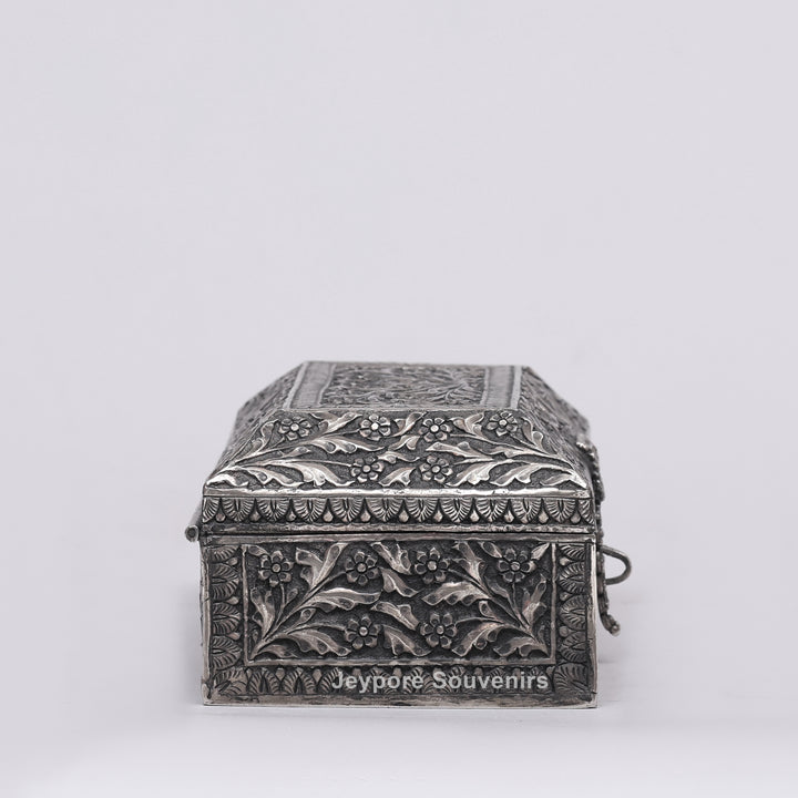 Handcrafted Floral Engraved Antique Silver Finish Jewelry Box