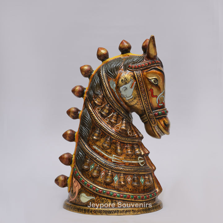 Royal Horse Head Brass Sculpture with Intricate Inlay &amp; Enamel Work