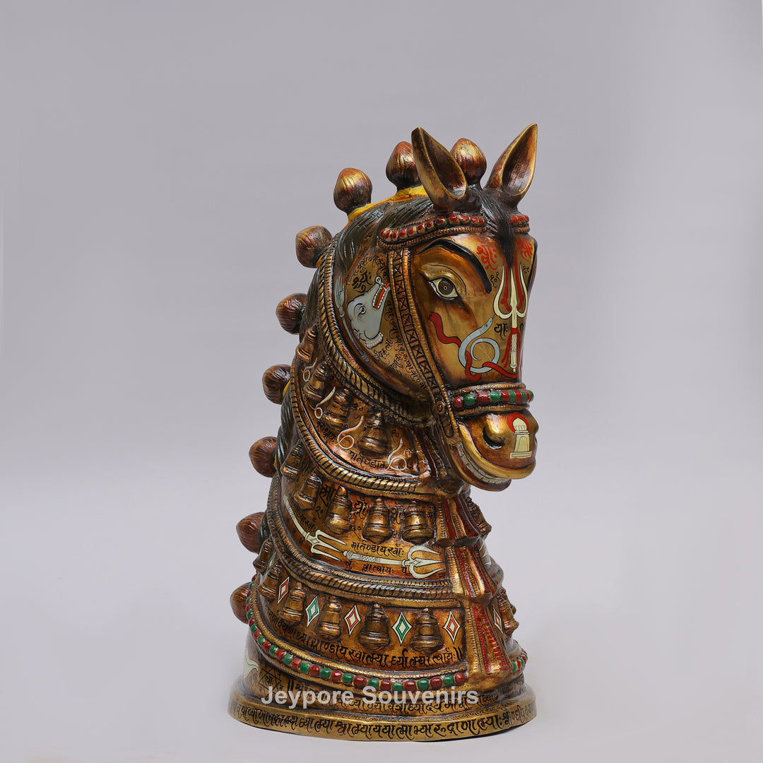 Royal Horse Head Brass Sculpture with Intricate Inlay &amp; Enamel Work