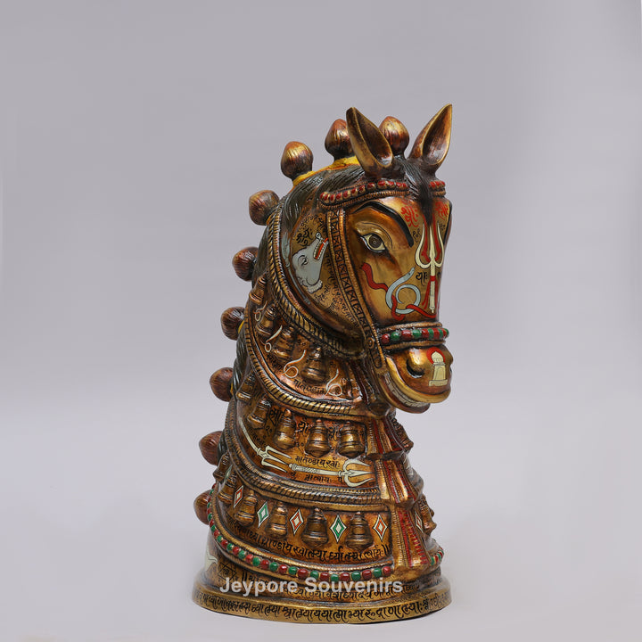 Royal Horse Head Brass Sculpture with Intricate Inlay &amp; Enamel Work