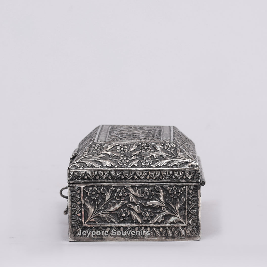 Handcrafted Floral Engraved Antique Silver Finish Jewelry Box