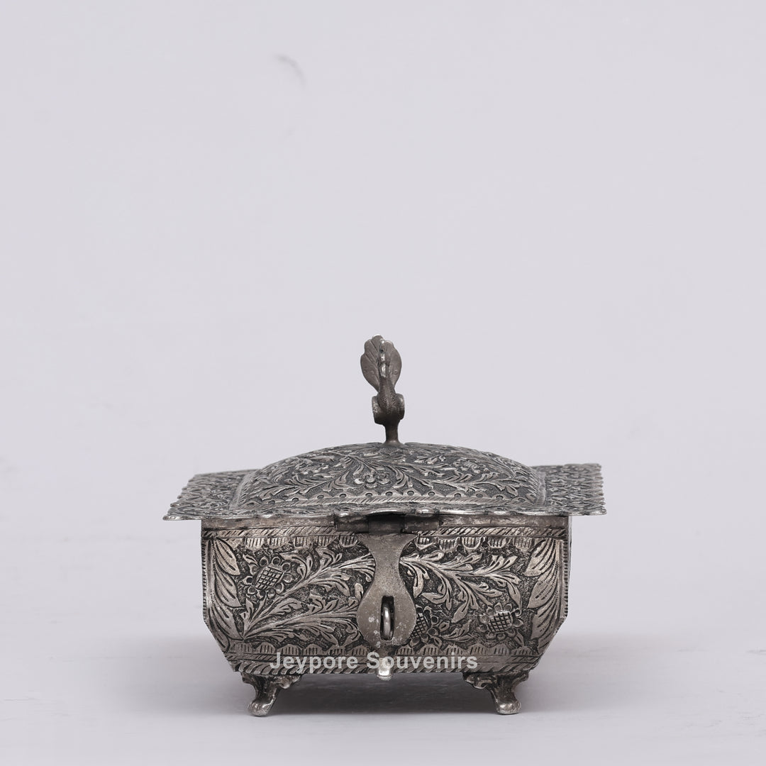 Handcrafted Peacock Finial Silver Polished Decorative Box