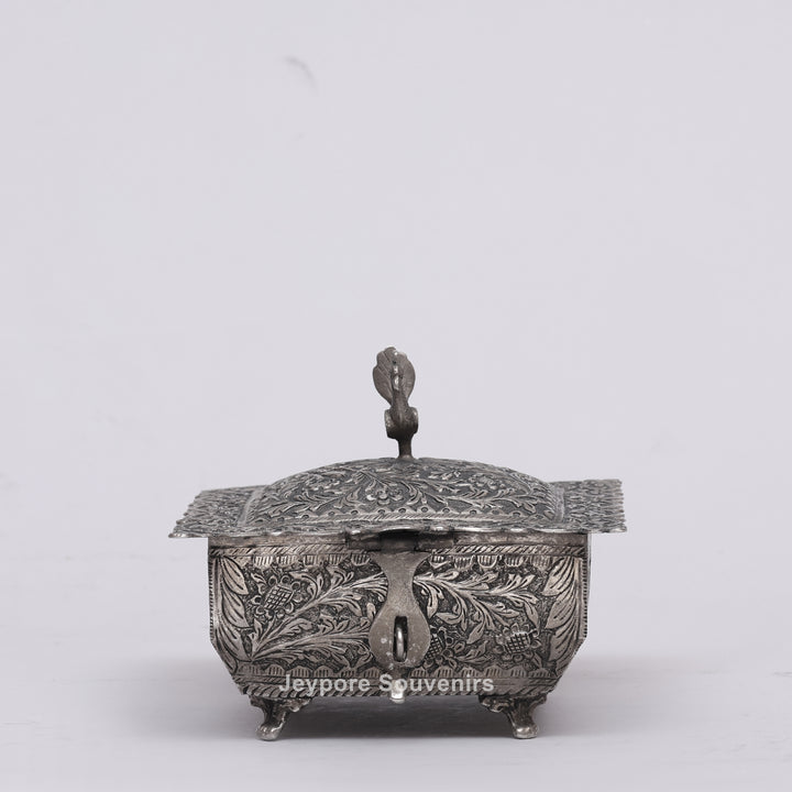 Handcrafted Peacock Finial Silver Polished Decorative Box