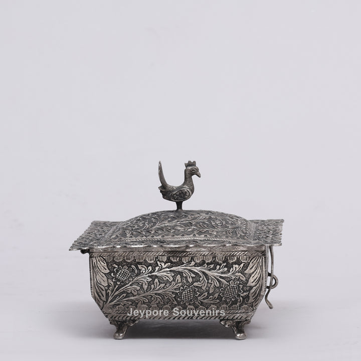Handcrafted Peacock Finial Silver Polished Decorative Box
