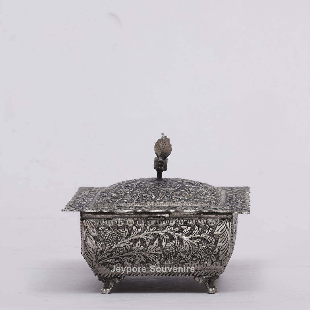 Handcrafted Peacock Finial Silver Polished Decorative Box