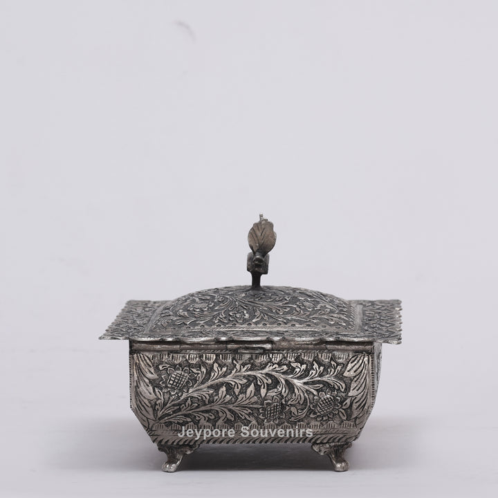 Handcrafted Peacock Finial Silver Polished Decorative Box