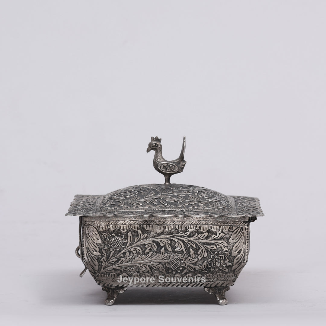 Handcrafted Peacock Finial Silver Polished Decorative Box
