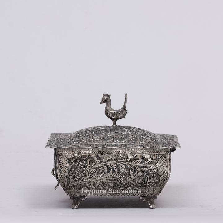 Handcrafted Peacock Finial Silver Polished Decorative Box