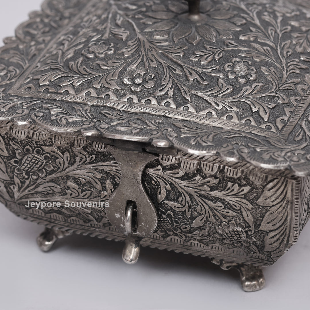 Handcrafted Peacock Finial Silver Polished Decorative Box