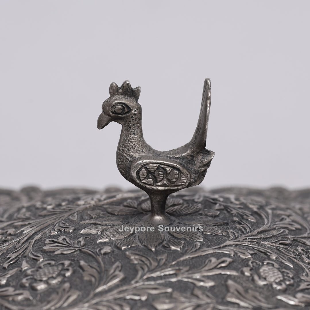 Handcrafted Peacock Finial Silver Polished Decorative Box