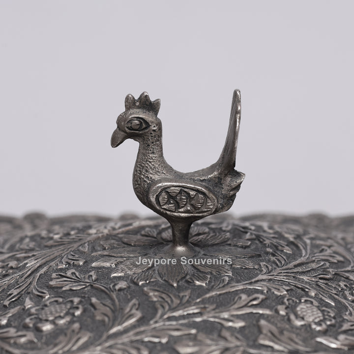 Handcrafted Peacock Finial Silver Polished Decorative Box