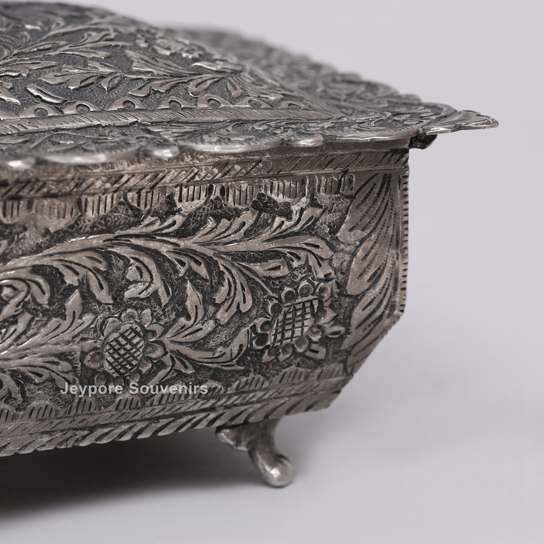 Handcrafted Peacock Finial Silver Polished Decorative Box