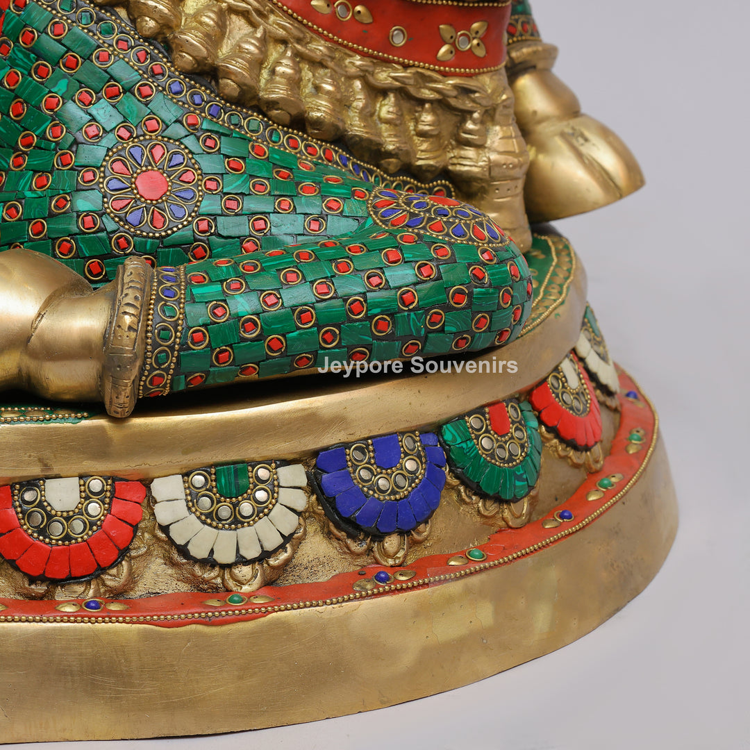 Handcrafted Brass Nandi Statue with Colorful Mosaic Inlay Work