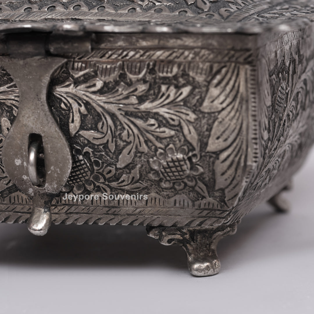 Handcrafted Peacock Finial Silver Polished Decorative Box