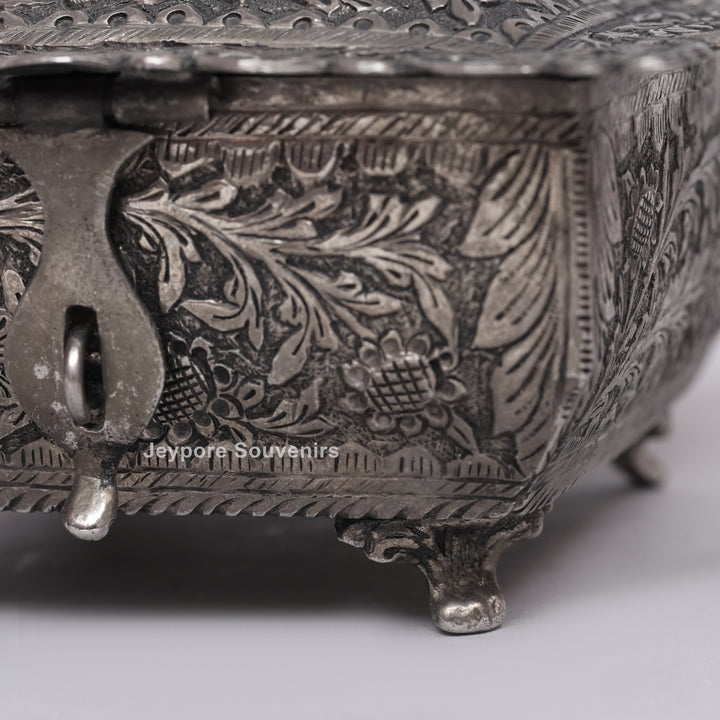 Handcrafted Peacock Finial Silver Polished Decorative Box