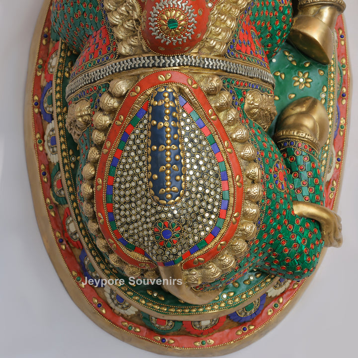 Handcrafted Brass Nandi Statue with Colorful Mosaic Inlay Work