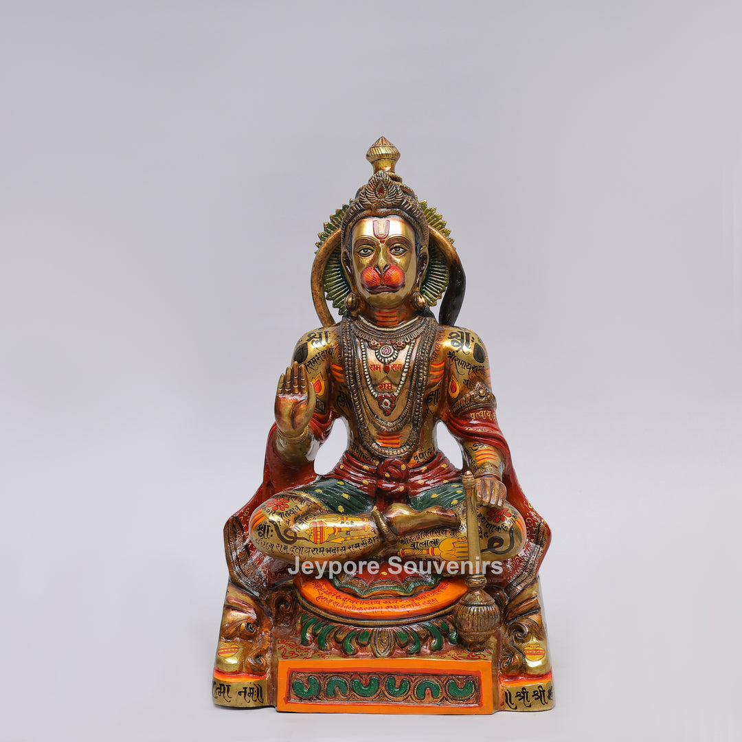 Handcrafted Brass Lord Hanuman Idol with Meenakari Work