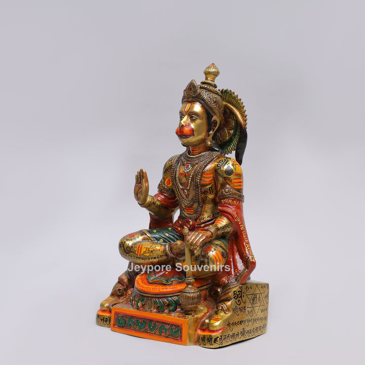 Handcrafted Brass Lord Hanuman Idol with Meenakari Work