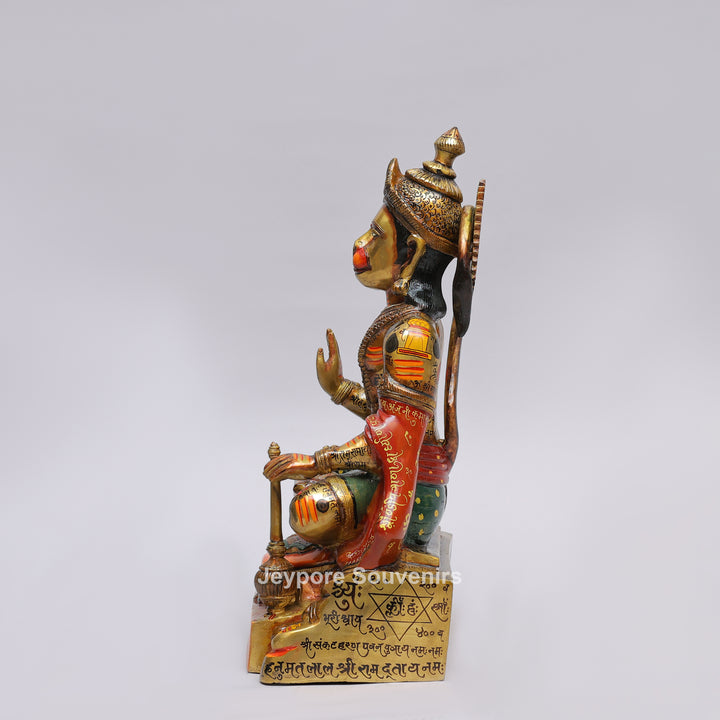 Handcrafted Brass Lord Hanuman Idol with Meenakari Work