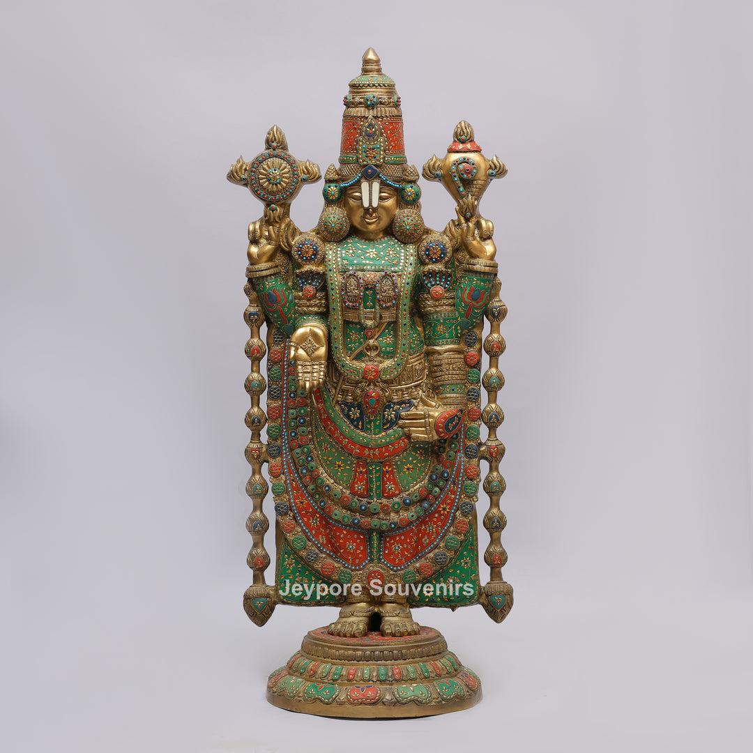 Handcrafted Brass Tirupati Balaji Statue with Multicolor Meenakari &amp; Stone Inlay
