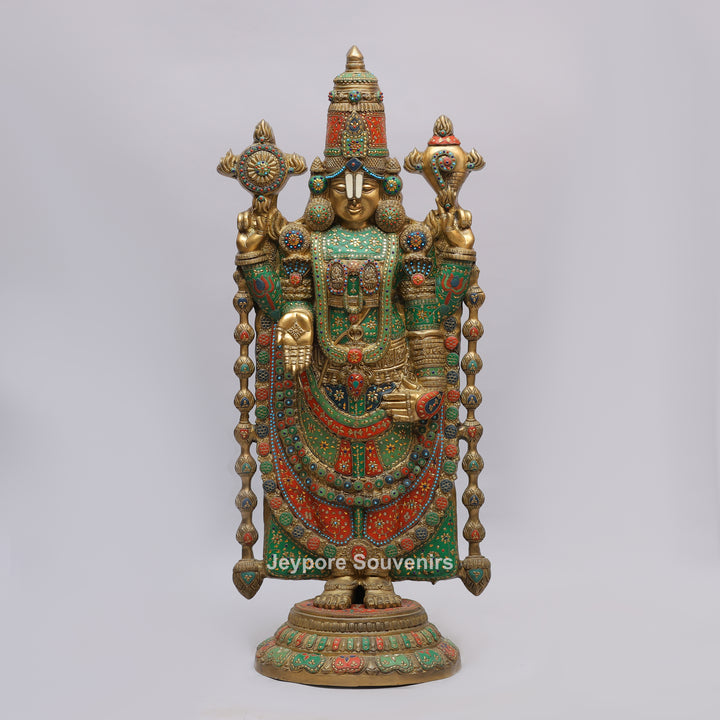 Handcrafted Brass Tirupati Balaji Statue with Multicolor Meenakari &amp; Stone Inlay