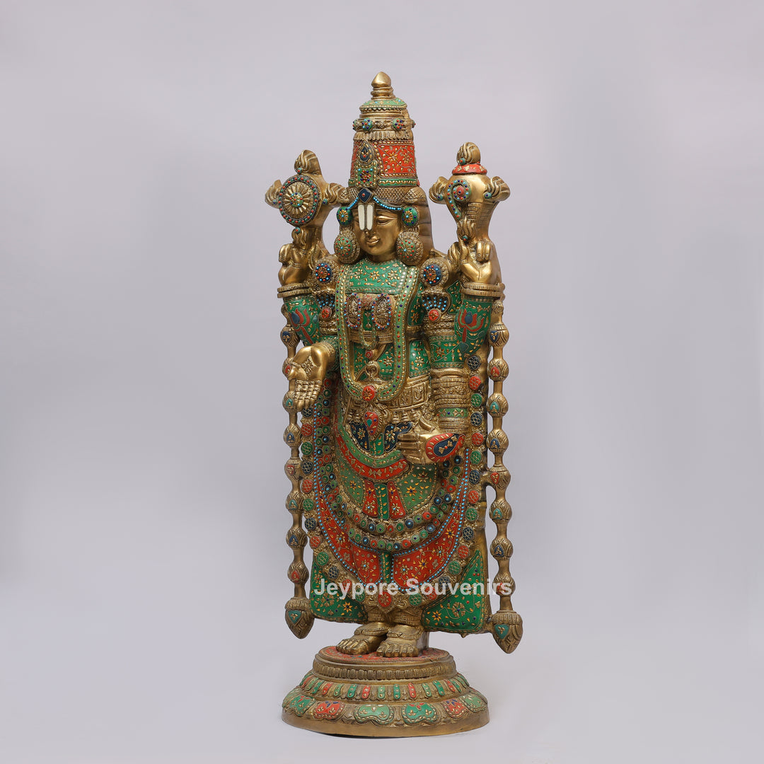 Handcrafted Brass Tirupati Balaji Statue with Multicolor Meenakari &amp; Stone Inlay