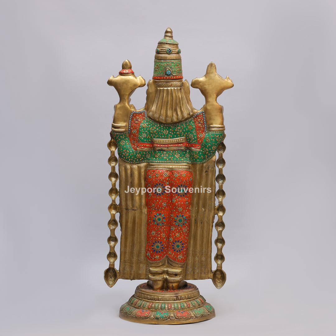 Handcrafted Brass Tirupati Balaji Statue with Multicolor Meenakari &amp; Stone Inlay