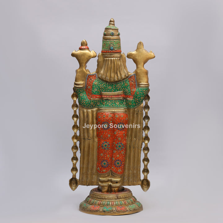 Handcrafted Brass Tirupati Balaji Statue with Multicolor Meenakari &amp; Stone Inlay