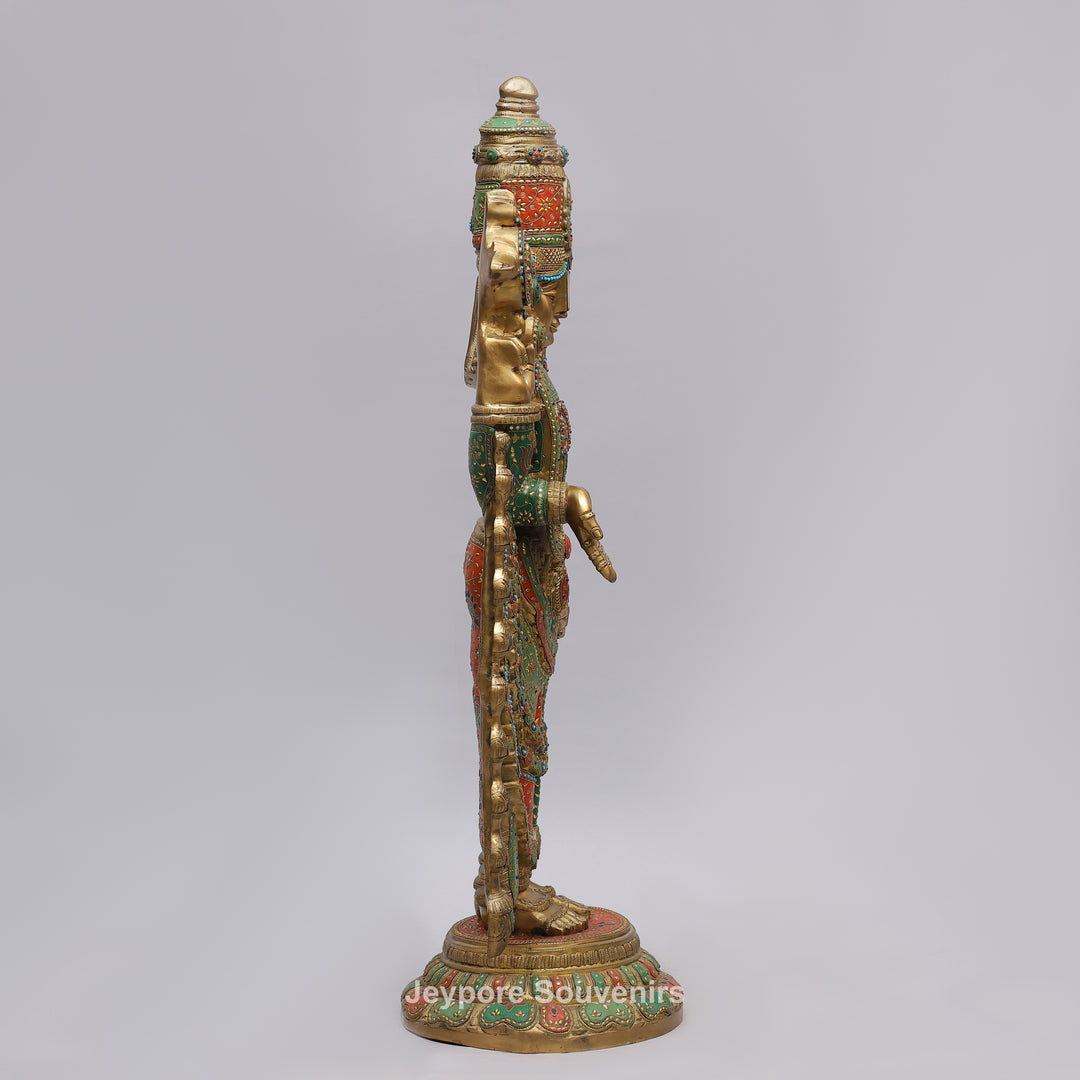 Handcrafted Brass Tirupati Balaji Statue with Multicolor Meenakari &amp; Stone Inlay