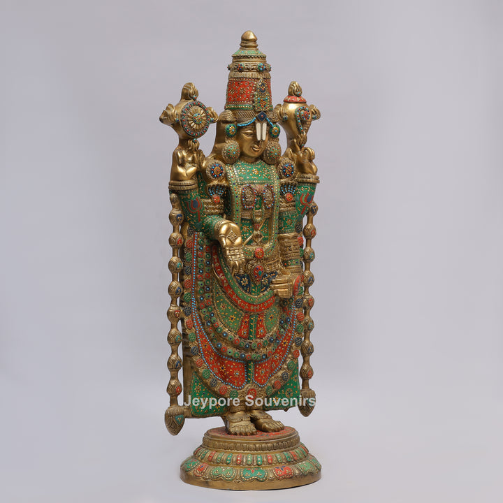 Handcrafted Brass Tirupati Balaji Statue with Multicolor Meenakari &amp; Stone Inlay