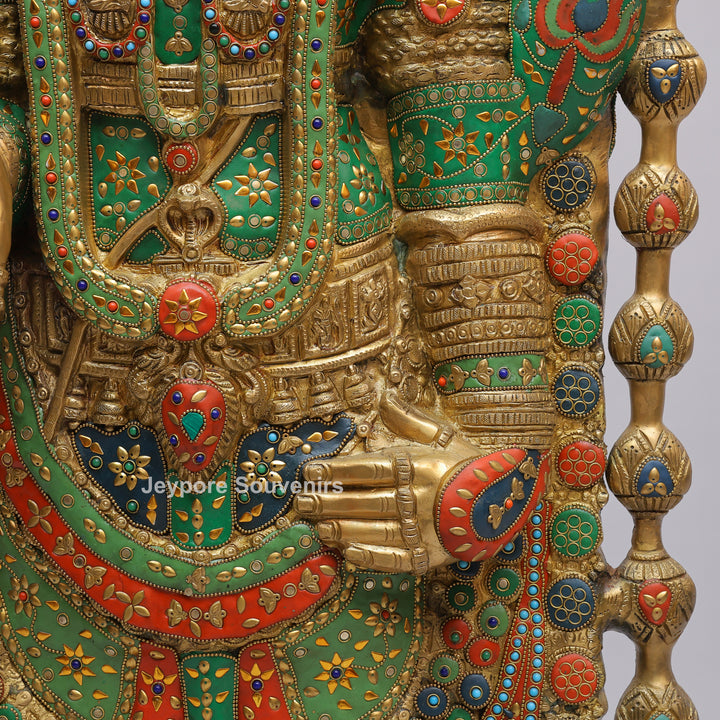 Handcrafted Brass Tirupati Balaji Statue with Multicolor Meenakari &amp; Stone Inlay